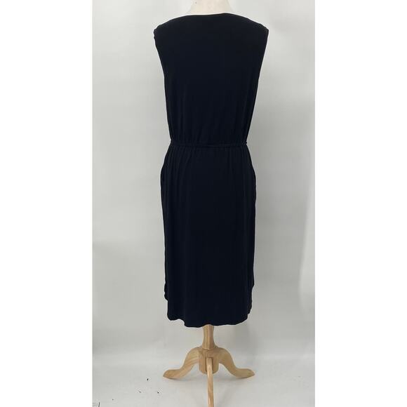 Eileen Fisher Midi Dress Jersey Knit Stretchy Sleeveless Cinched Waist Black M - Picture 6 of 9